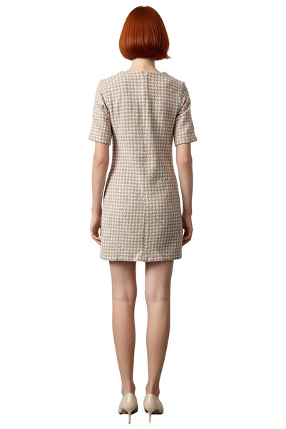 PayBuy Women's Shift Dress Short Sleeve Houndstooth Pattern Tweed Dress Stylish Button Detail Spring Autumn