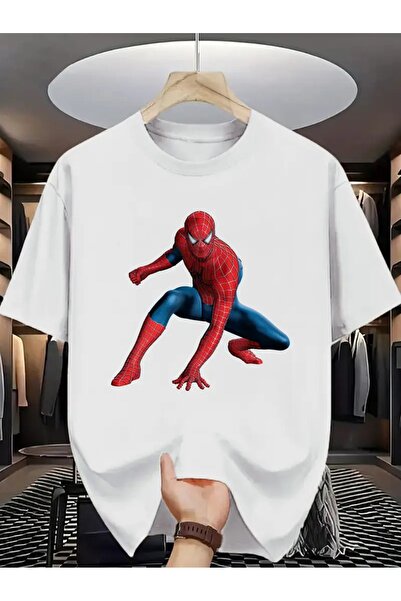 CLASİVA تي شيرت بتصميم عصري مطبوع عليه سبايدر مان للجنسين قصة فضفاضة برقبة دا...