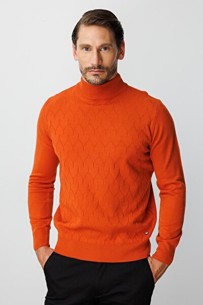 İgs Оранжев стандартен крой, прилепващ, полудълъг рибарски пуловер с дълги ръкави