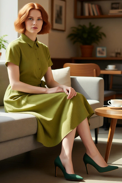 PayBuy Women's Seersucker Woven Midi Length Short Sleeve Shirt Dress Offers Modern Elegance and Comfort Quality