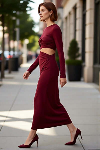 PayBuy Rochie maxi cu mâneci lungi pentru femei, bordeaux, bodycon croială cu...