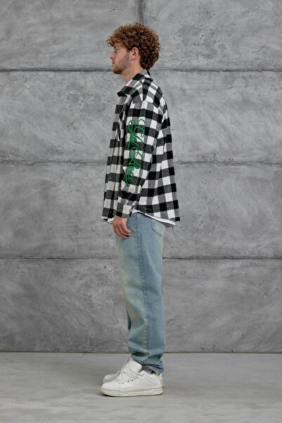 NOMARC Μαύρο πουκάμισο με κεντημένο λαβή Nmrc Oversize Πουκάμισο Ξυλοκόπος