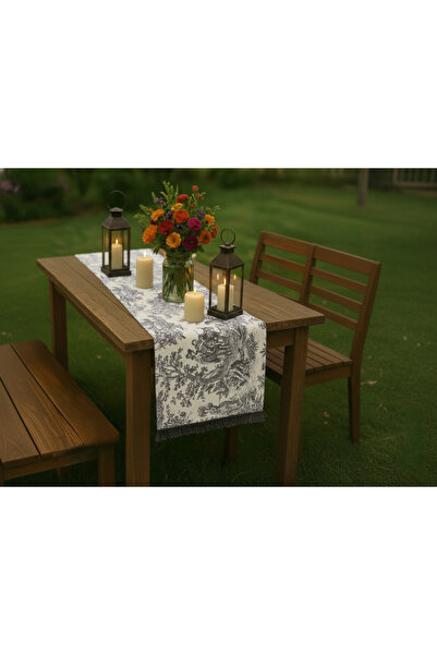 shopshop British French Country Rustic Vintage Stripe Tasseled Runner Tablecloth