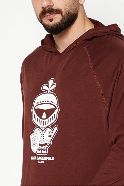 Karl Lagerfeld Men Hooded Long Sleeve Graphic Sweatshirt, Brown