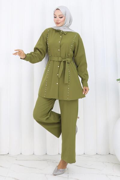 Missvalle Διπλό Σετ Χακί με Πέρλες και Ζώνες 19265