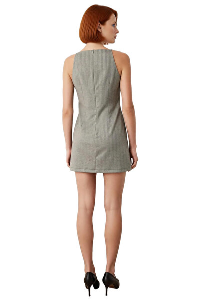 PayBuy Women's Gray Houndstooth Patterned Halter Neck Shift Fit Sleeveless Mini Dress Stylish and Modern Design