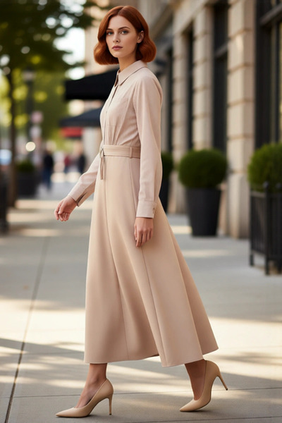 PayBuy Rochie pentru femei, cu decolteu tip skater, cu dungi, cu centură țesă...