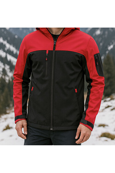 vieso Erkek Softshell Mont Su ve Rüzgar Geçirmez İçi Polarlı Kapşonlu Mont