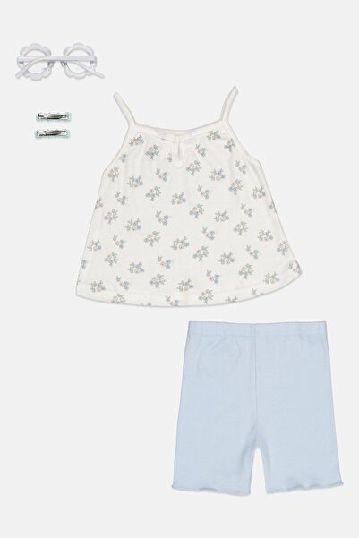 English Laundry Toddlers Girl 4 Pieces Top, Shorts, Sunglasses And Hair Clip Set, Multicolor