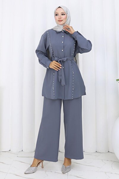 Missvalle Διπλό Σετ με Πέρλες και Ζώνες Γκρι 19265