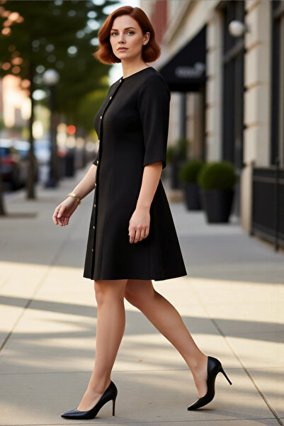 PayBuy Γυναικείο υφαντό φόρεμα σε γραμμή Α με τριών τετάρτων μανίκια και λαιμόκοψη που προσφέρει κομψότητα για το γραφείο και την επιχειρηματική ζωή