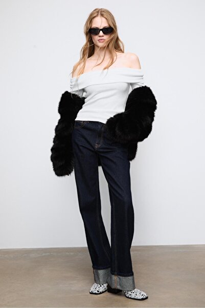 Stradivarius Açık omuzlu örgü tişört