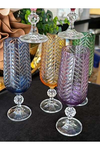 LOKMAN ZÜCCACİYE 6 Pcs Bohemia Crystal Fish Back Model Cutting Brown so Water Glass Cup (180ml)