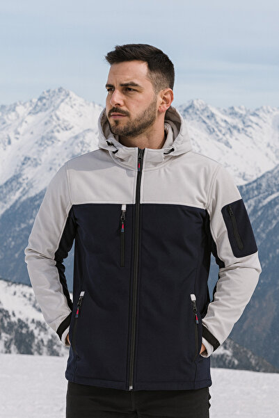 vieso Erkek Softshell Mont Su ve Rüzgar Geçirmez İçi Polarlı Kapşonlu Mont