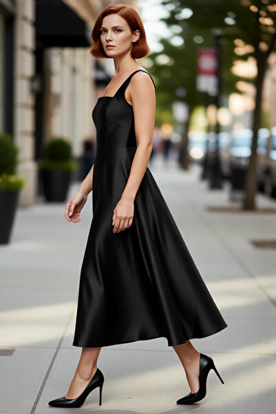 PayBuy Γυναικείο φόρεμα κοκτέιλ με τετράγωνο λαιμόκοψη, με χοντρά λουράκια, σ...