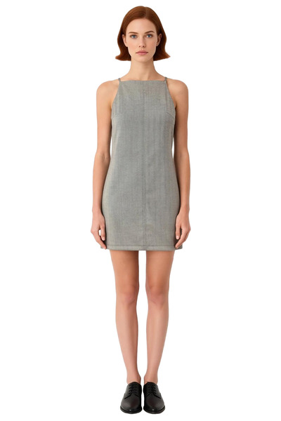 PayBuy Women's Gray Houndstooth Patterned Halter Neck Shift Fit Sleeveless Mini Dress Stylish and Modern Design