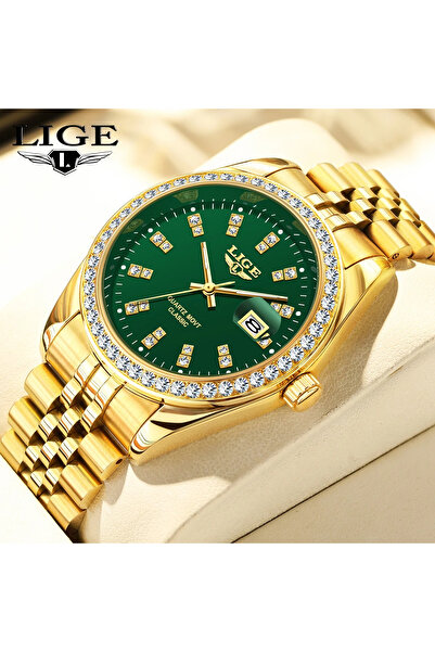 Lige Ανδρικό Ρολόι 89183 Χρυσό-Πράσινο – Επαγγελματικό Σχεδιασμό, Φωτεινή Οθόνη, Ανθεκτικό στο Νερό 3ATM