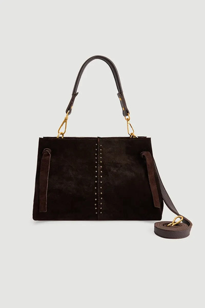 Gusto Studded Suede Bag - Brown
