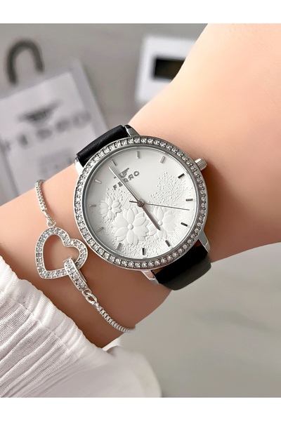 FERRO ساعة يد نسائية منتج أصلي مع ضمان لمدة عامين مع سوار هدية مقاومة للماء حتى 3 وحدات ضغط جوي معبأة في علبة هدايا