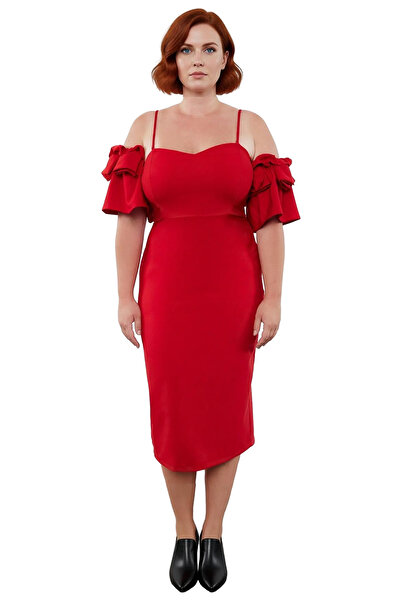 PayBuy Women's Bodycon Sweetheart Neck Midi Evening Dress Slim Straps Shoulder Ruffles Stylish Design for Special Occasions