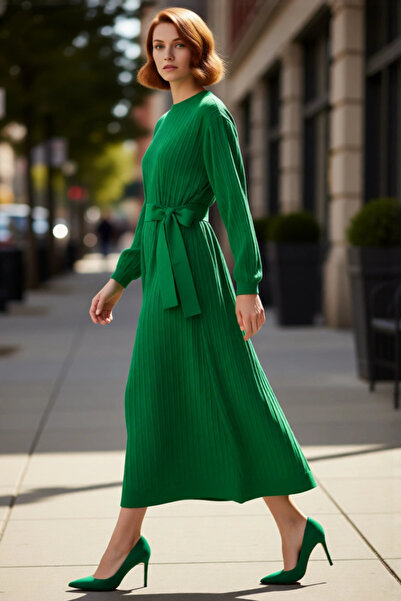 PayBuy ملابس نسائية محتشمة، فستان تريكو بحزام، تصميم شيفت، مقاس ماكسي طويل، أ...