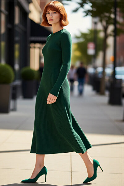 PayBuy Ακρυλικό πλεκτό φόρεμα μίντι για γυναίκες με λαιμόκοψη με μακρύ μανίκι...