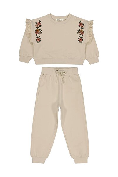 Civil Girls 2-5 Years Old Tracksuit Set with Ruffled Sleeves - Beige2-3 Years Old