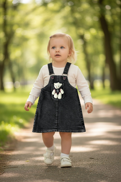 mini trends Elbise kot jile badili takım bebe boy ayıcıklı jile