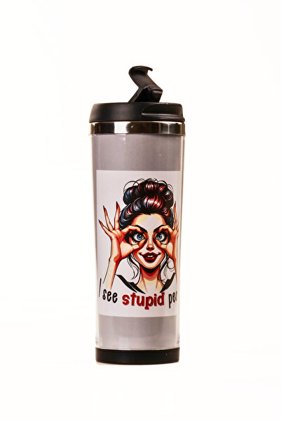 MUKKO HOME 360 ml Steel Thermos Mug – Coffee Lady Design, Steel Inner Chamber, Hot & Cold Beverage Cup