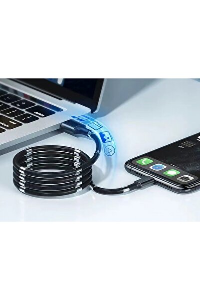 Universal Flippy fast charging USB cable, compatible with iPhone, magnetic, 1 m, black