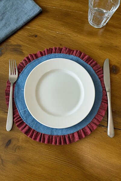 Dema Red Glitter Edged Denim Placemat Set - New Year's Table Concept & Daily Concept