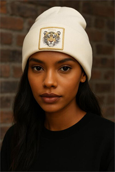 Dipmoda Γυναικείο πλεκτό σκουφάκι χιονιού με φιγούρα τίγρης DPAKS023