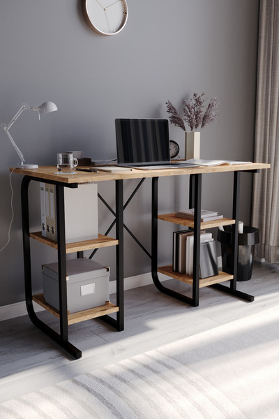 Morpanya Sendy Metal Çalışma Masası 4 Raflı Laptop Bilgisayar Masası Ofis Der...