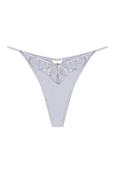 ESOTIQ Chiloți tanga pentru femei cu detalii satinate, dantelă florală în față, cu pandantiv auriu | Oleksa