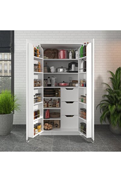 ZEYTUNHOME 90 Derece Açılabilir 2 Kapaklı, Çekmeceli, Kavanoz Raflı Kiler ve ...