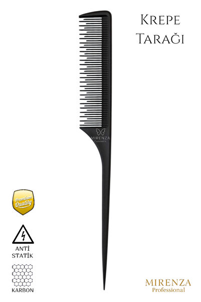 mirenza cosmetic Μαύρη χτένα κρεπ με πλαστική λαβή - Επαγγελματική υψηλής ποι...