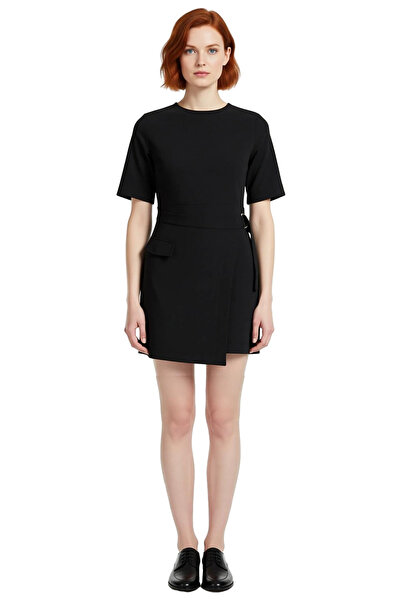 PayBuy Women's Plus Size Woven Belted Short Sleeve Crew Neck Mini Professional Office Dress Good Quality