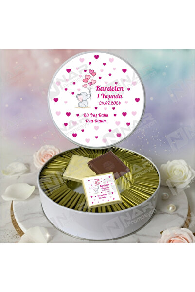 Nar Promosyon Baskılı Çikolata - Metal Kutulu, 50 Adet Her Biri Baskılı Madle...