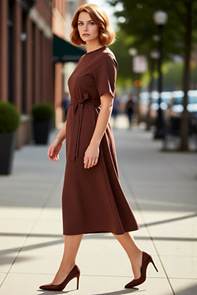 PayBuy فستان نسائي بقصة A بطول متوسط، نمط عادي، مصنوع من البوليستر، ياقة دائر...