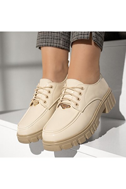 Modlet.ro Дамски бежови ежедневни обувки с връзки с дебела подметка MOD13106