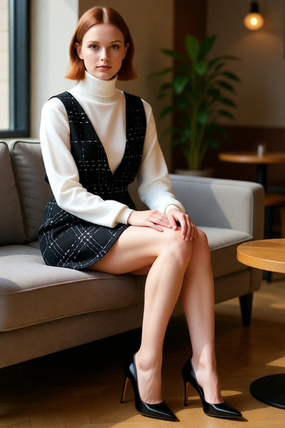 PayBuy Kadın Ekose Kareli Dokuma Jile Elbise V Yaka Mini Boy Casual Kışlık Şık Kombinler İçin İdeal