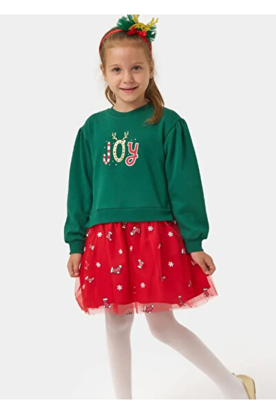 Name Baby Πρωτοχρονιάτικο φόρεμα για κορίτσια Joy με τύπωμα από τούλι NBK-24908