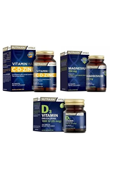 Nutraxin مغنيسيوم 250 مجم 60 قرص + فيتامين ماكس 60 قرص + فيتامين D3 1000 Iu 1...