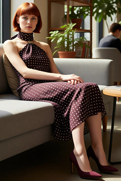 PayBuy Women's A-Line Polka Dot Scarf Collar Accessory Detail Chiffon Midi Dress Summer Spring Chic