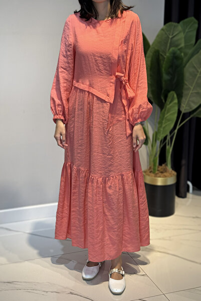 Ceremony Side Tie Cupra Dress 5788 Coral