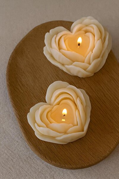 Phobia 2'li Romantik Kalp Mum – Gül Görünümlü El Yapımı Dekoratif Mum, Ev Dekoru ve Hediye Seçeneği