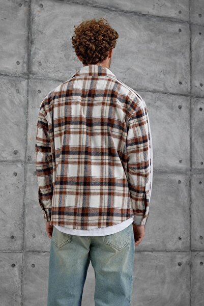 NOMARC Кафява раирана карирана прекалено голяма дърварска риза