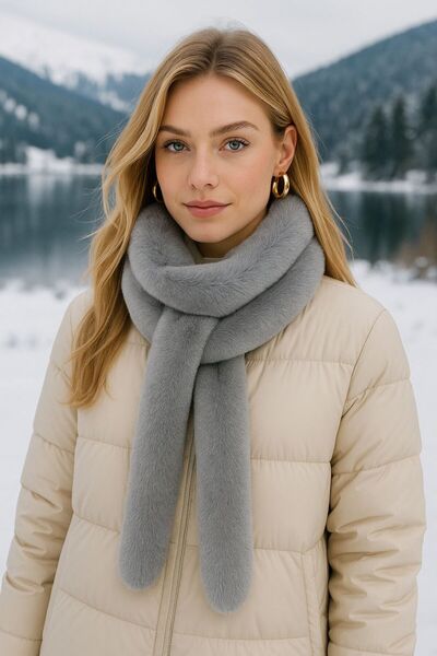 Axesoire 11252 Peluş Gri Uzun Kürk Boyunluk