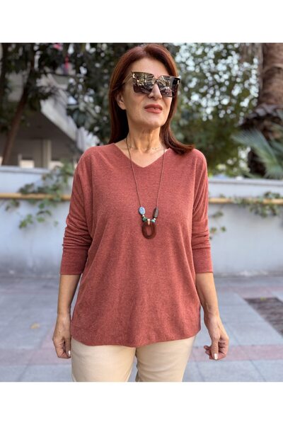 DenizEge Angora Yumoş Necklace Sweater Tile