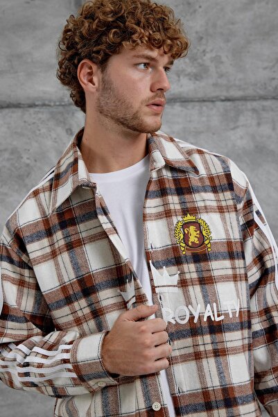 NOMARC Καφέ ριγέ Πουκάμισο Ξυλοκόπος oversized με καρό